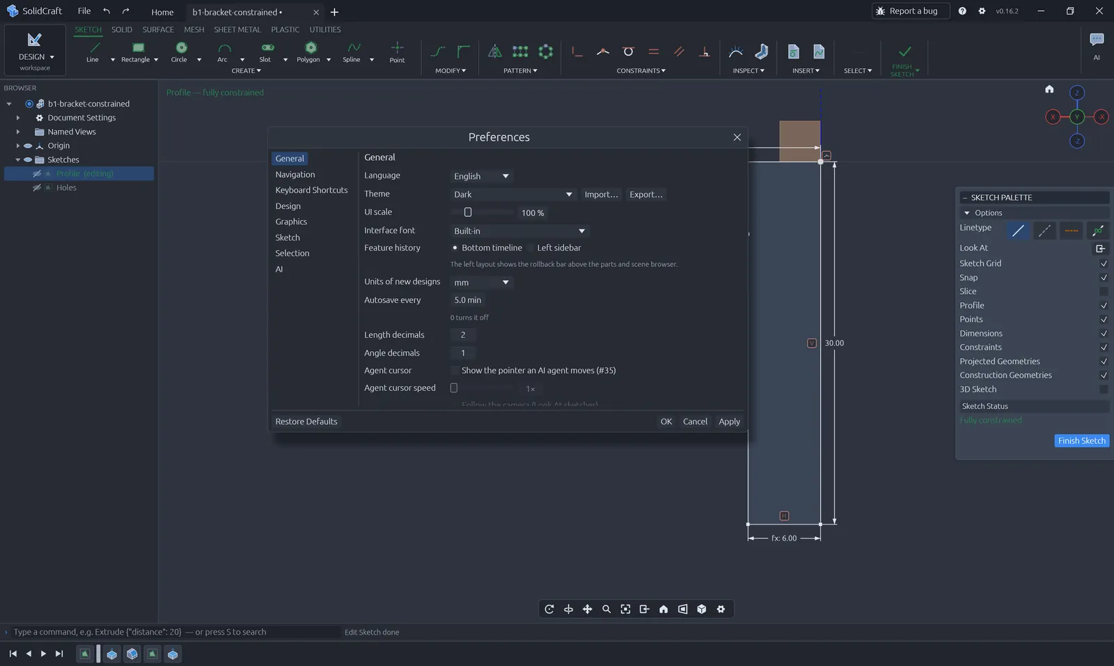 SolidCraft Preferences, General page with the Language setting
