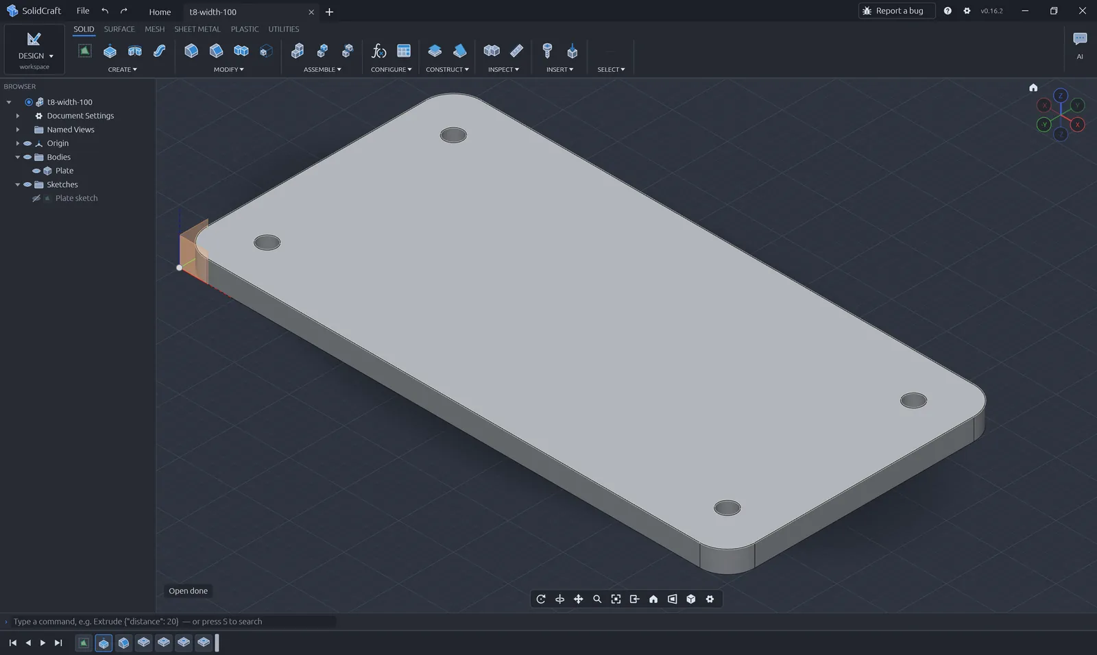 The same plate rebuilt 100 mm wide after changing one dimension