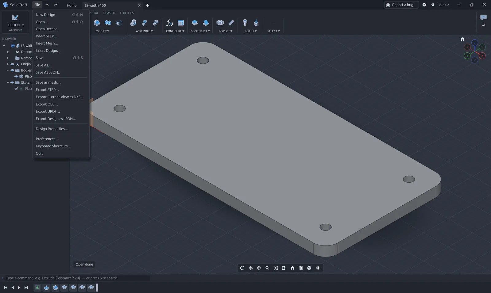SolidCraft File menu with Save, Save As Mesh and Export entries